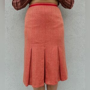 Talbots Size 2 Herringbone Orange Pleated Vintage Wool Midi Skirt